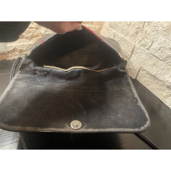 Carlo Fiori Mixed Exotic Leather Fold Over Clutch Shoulder Handbag Purse - Picture 8 of 12